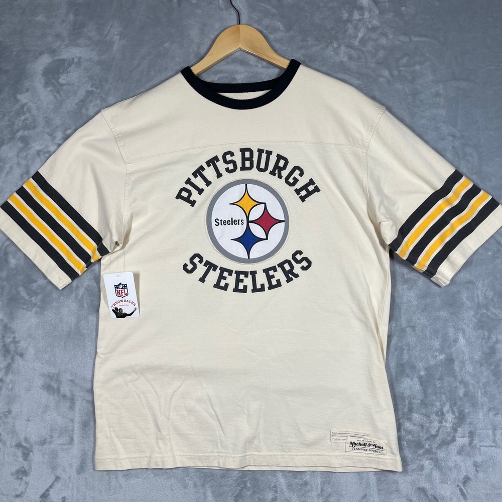 Mitchell & Ness NFL Pittsburgh Steelers Vintage Jersey T-Shirt Cream Mens XL